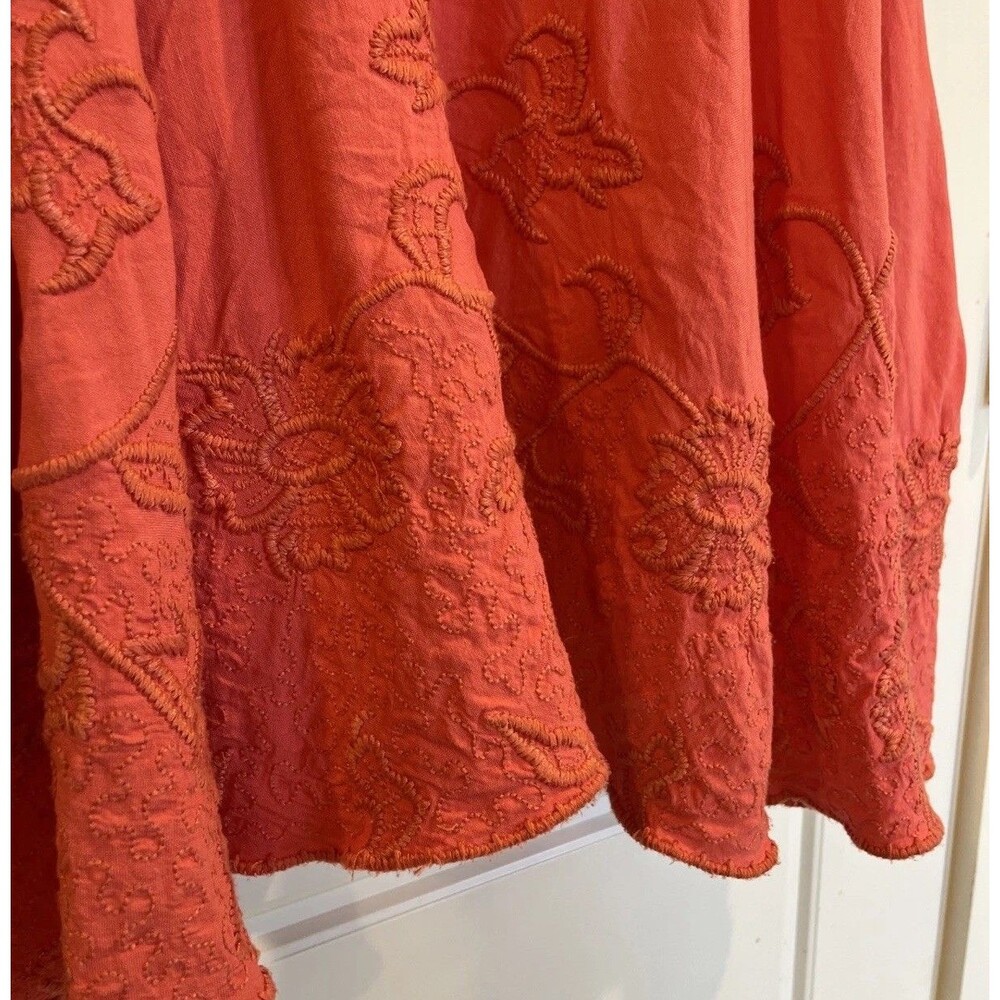 Isaac Micah LIVE! Midi A-line Dress, Size 8, Linen, Embroidery, Peach Pink - Picture 5 of 14